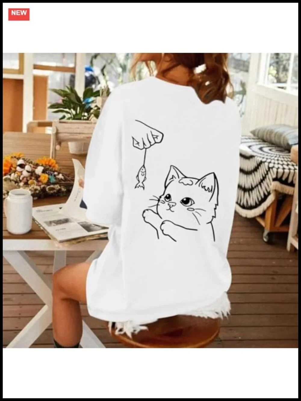 Oversized Kawaii Cat Graphic Tee Women Crew Neck Casual Summer Top Cotton Blend